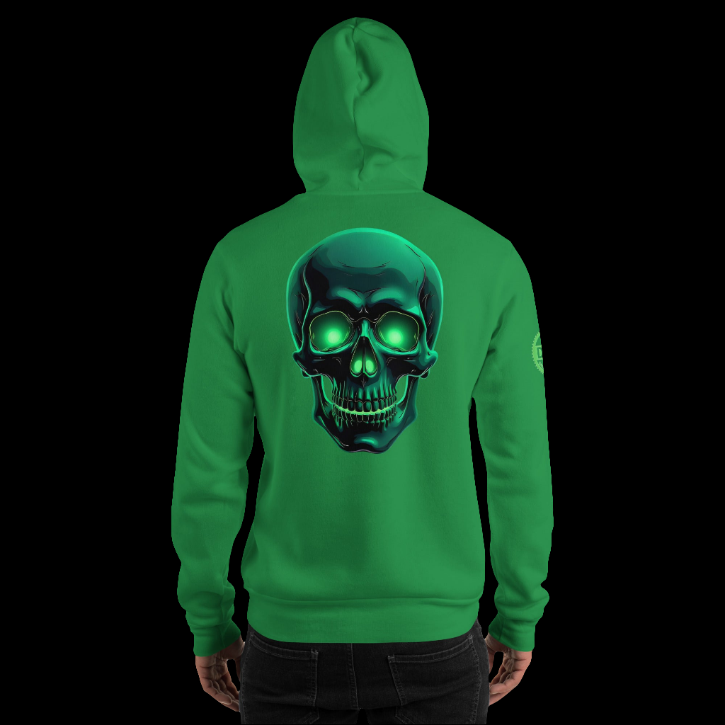 Unisex green aluminous crystal skull Hoodie