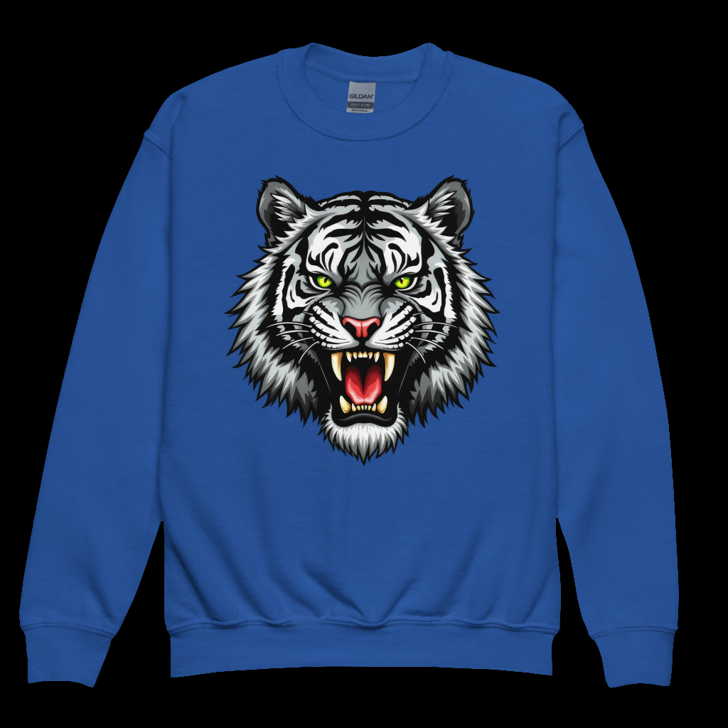 Youth Unisex Black and white tiger crewneck sweatshirt