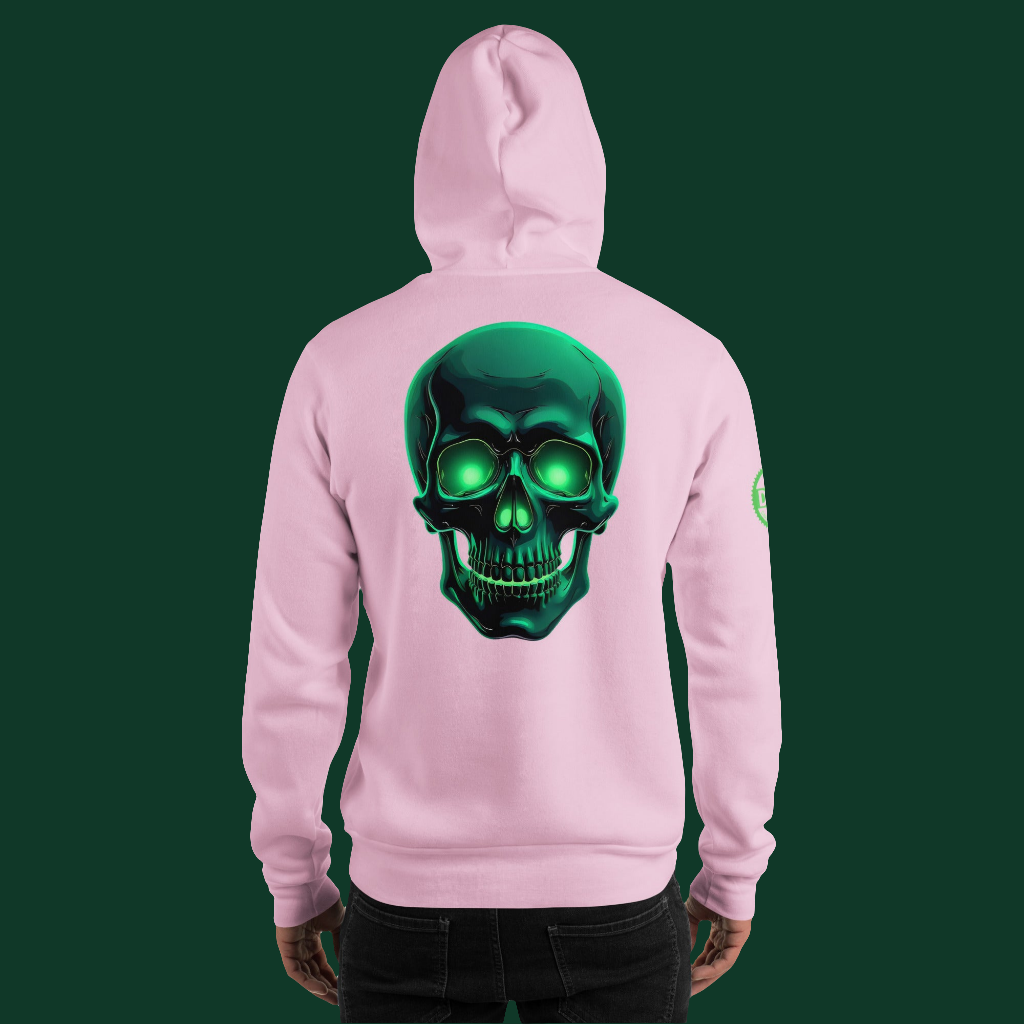 Unisex green aluminous crystal skull Hoodie