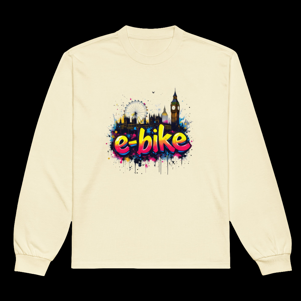 Premium E bike London city skyline heavyweight long sleeve shirt