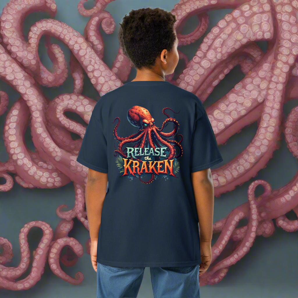 Youth Skeleton pirate & release the Kraken Twin print classic tee