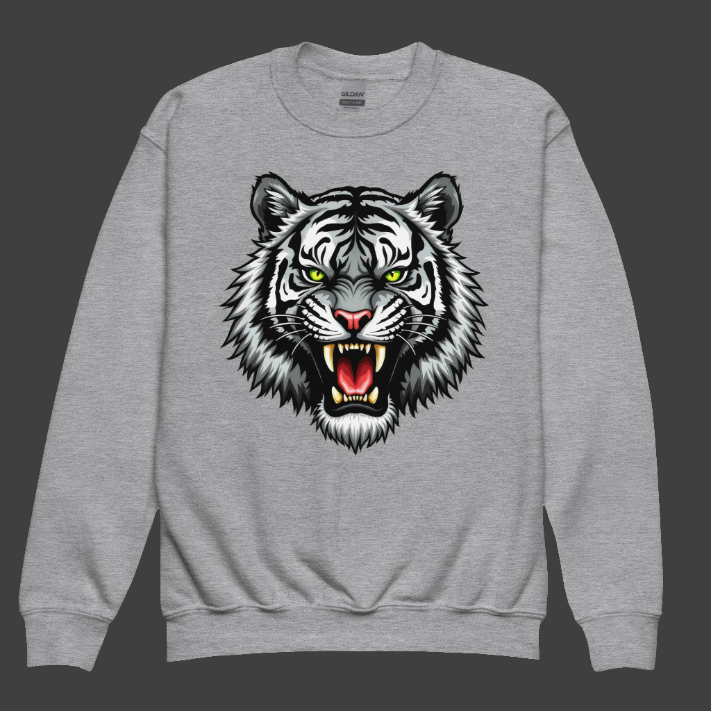 Youth Unisex Black and white tiger crewneck sweatshirt