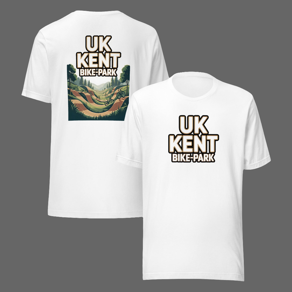 Unisex stylish front and back print UK Bike park Kent t-shirt