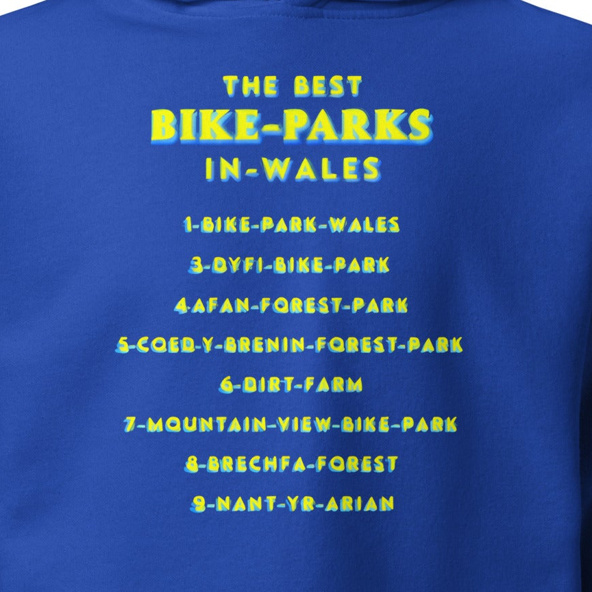 Unisex named mountain bike trails in the UK front & back print text Hoodie