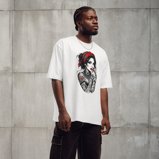 Oversized Illustrated tattoo lady heavyweight t-shirt