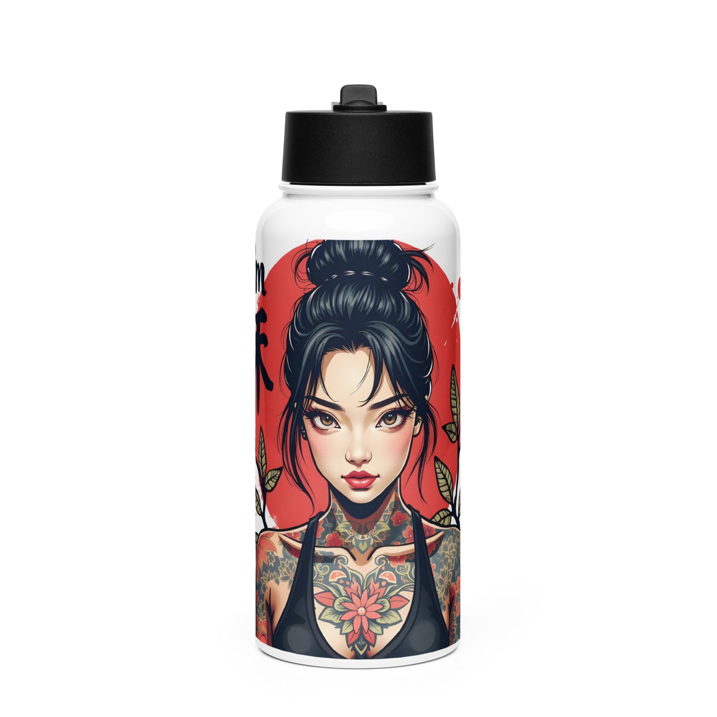 Stainless Japanese ladies steel water bottle with a straw lid