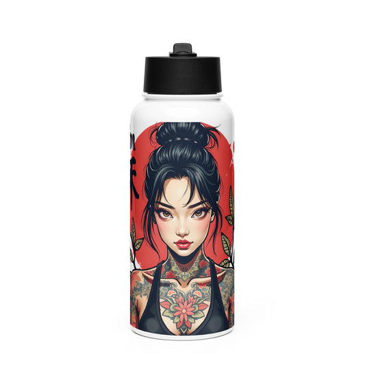 Stainless Japanese ladies steel water bottle with a straw lid