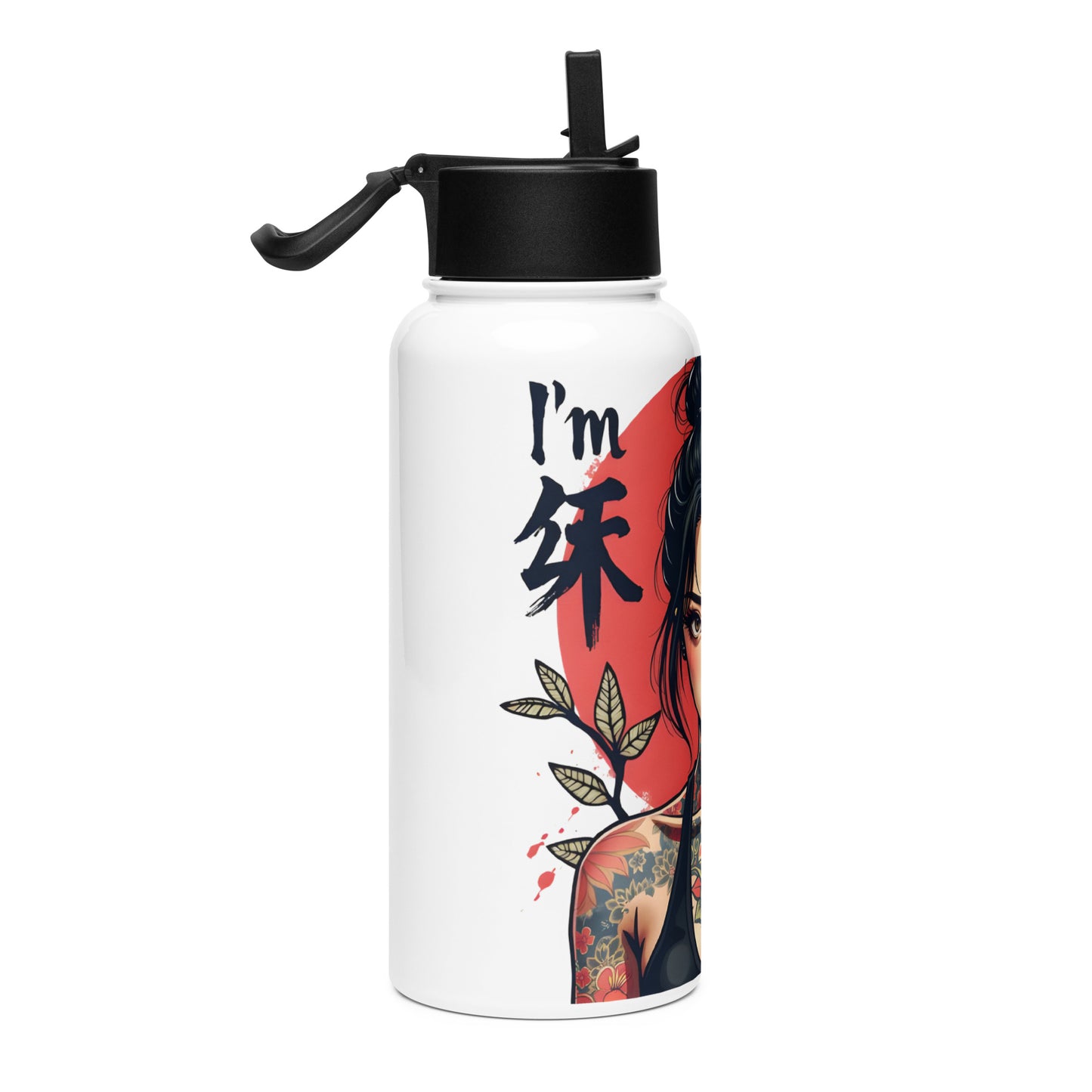 Stainless Japanese ladies steel water bottle with a straw lid
