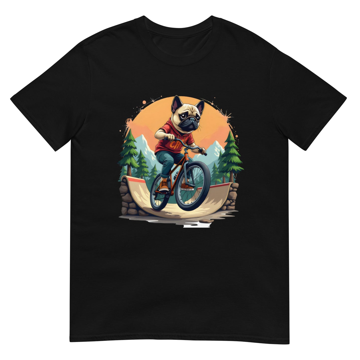 pug dog at bike park Short-Sleeve Unisex T-Shirt