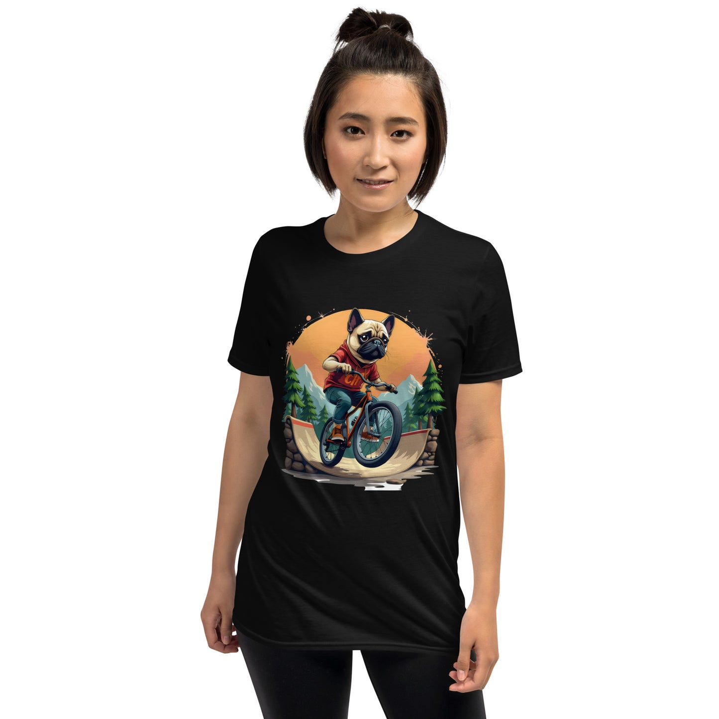 pug dog at bike park Short-Sleeve Unisex T-Shirt