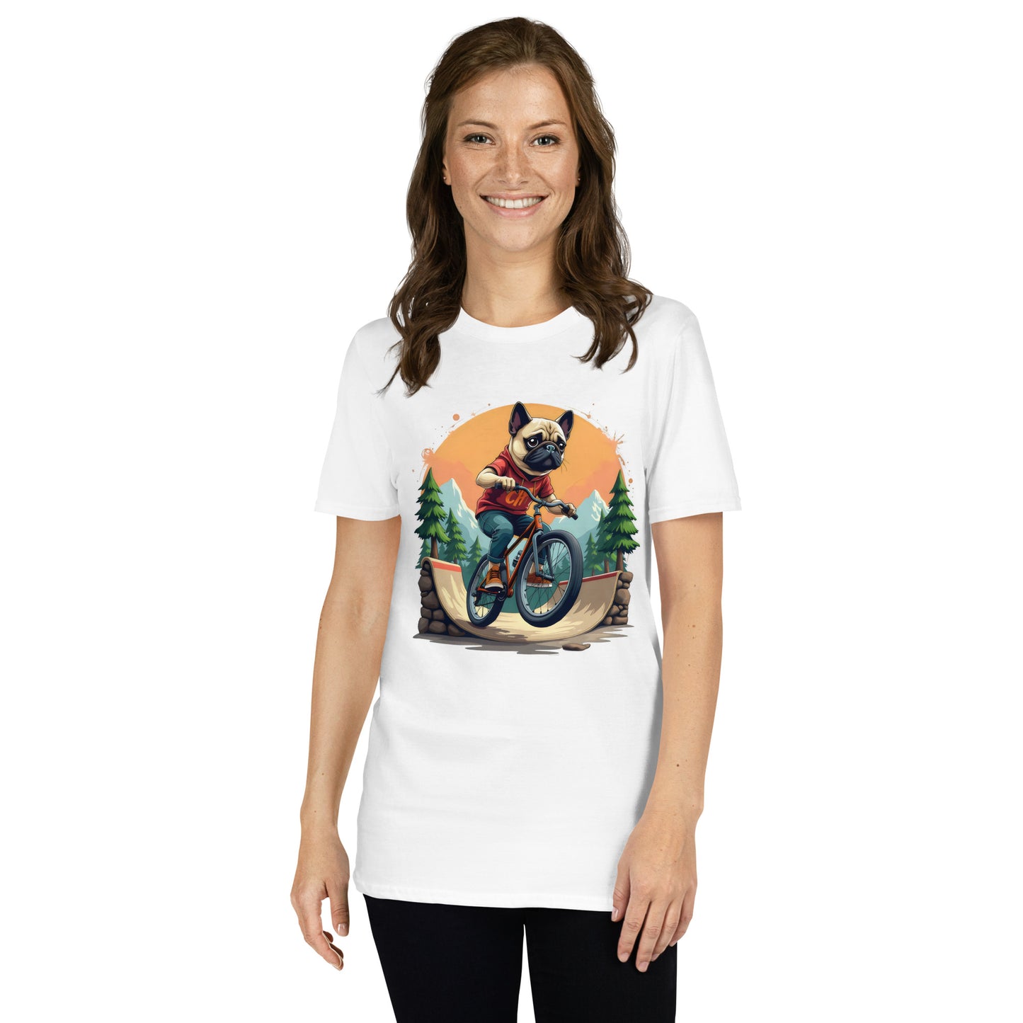pug dog at bike park Short-Sleeve Unisex T-Shirt