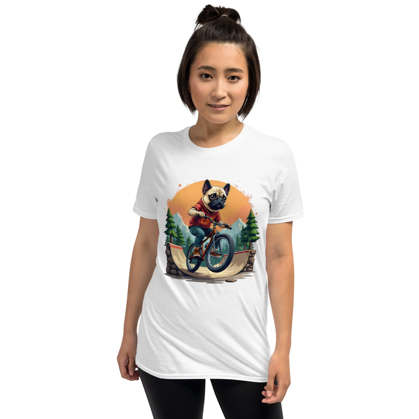 pug dog at bike park Short-Sleeve Unisex T-Shirt