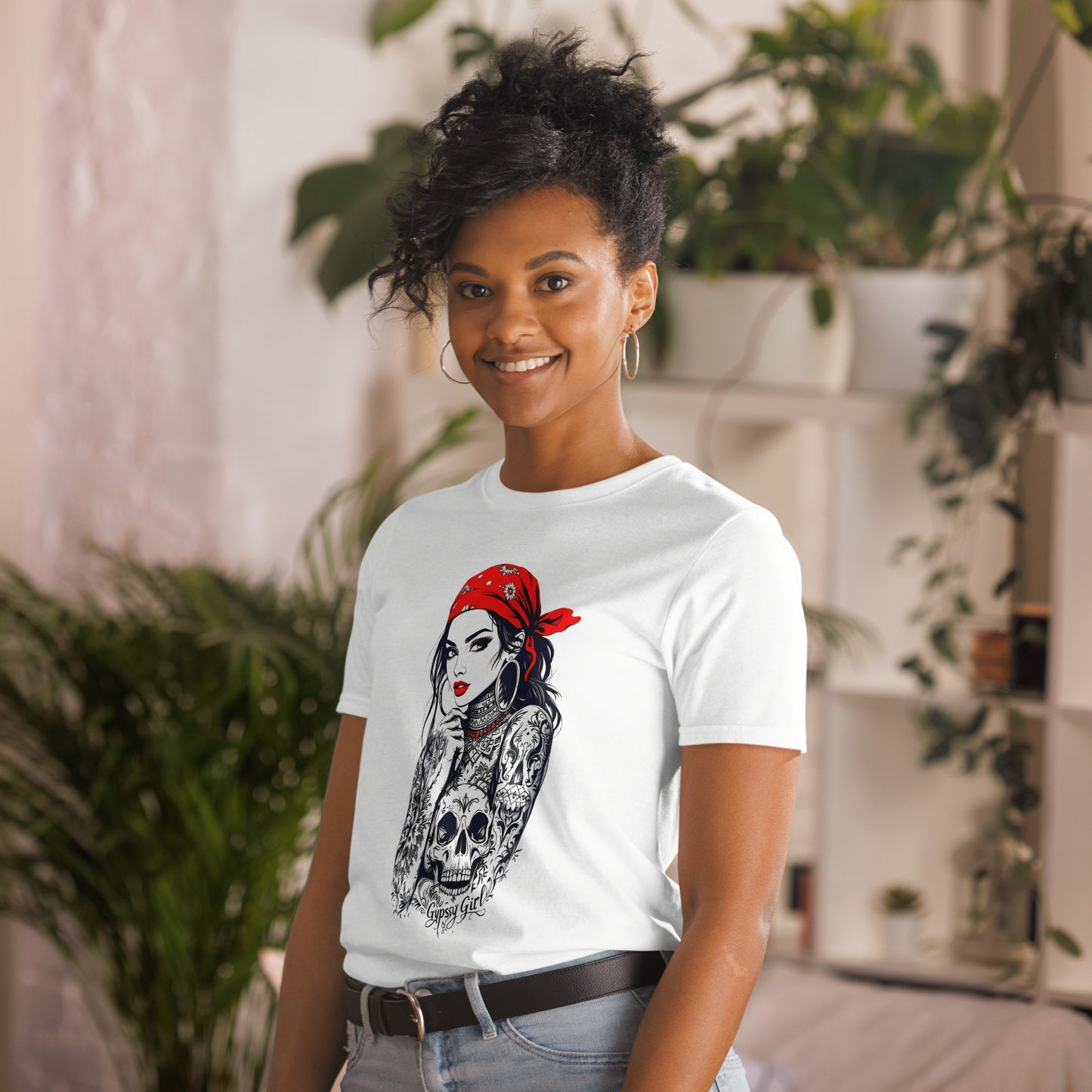 Short-Sleeve Unisex Skull sleeve tattoos Gypsy girl T-Shirt