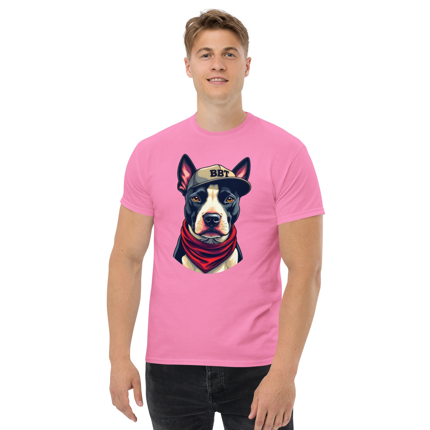 Unisex Black English bull terrier wearing scarf classic tee