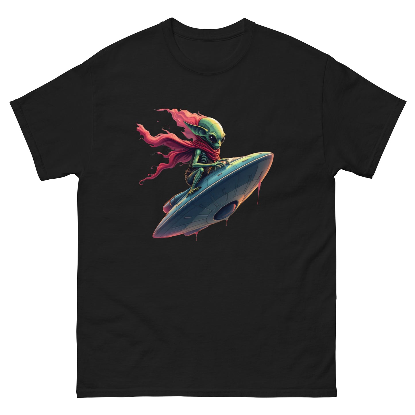 Unisex Alien Surfing a UFO classic tee