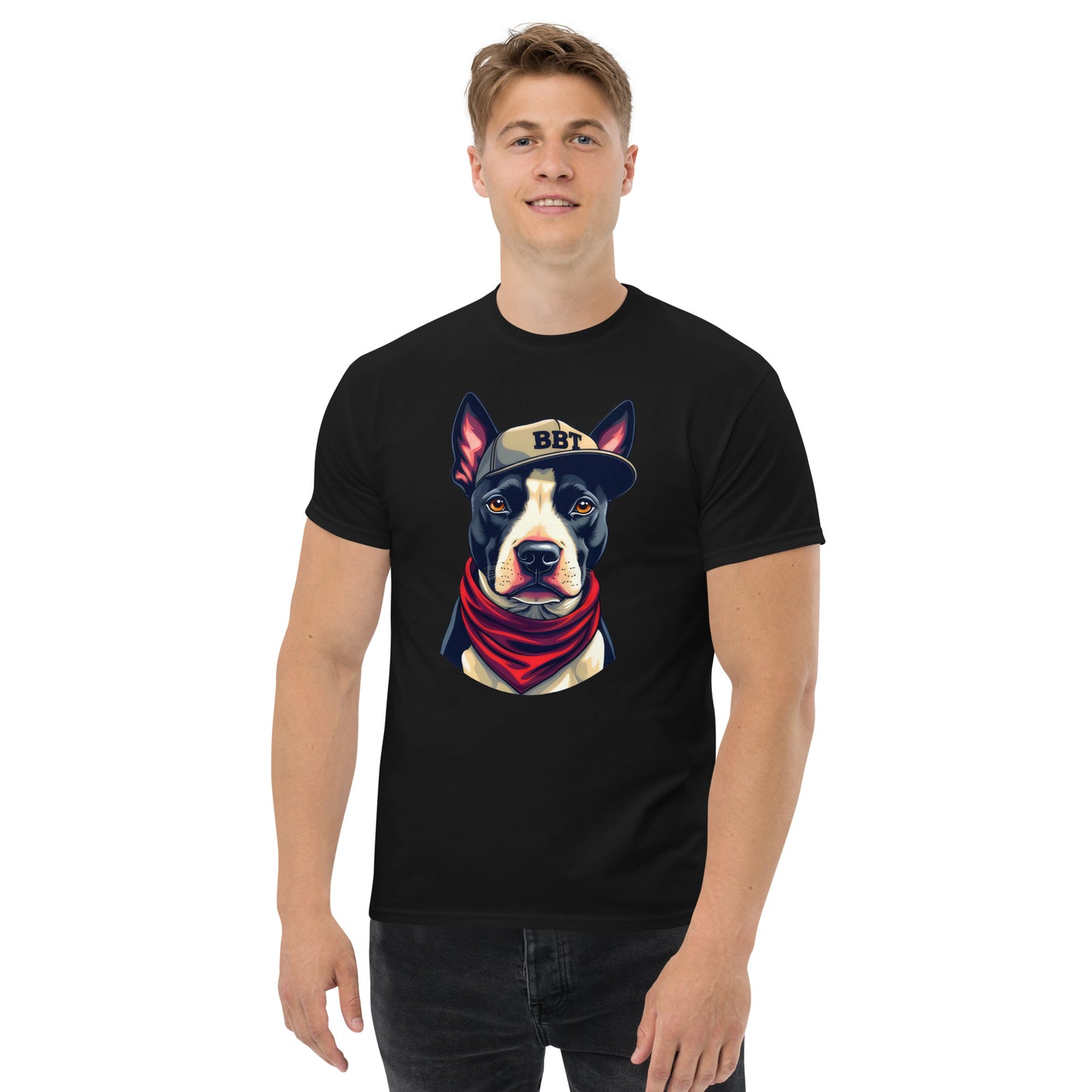 Unisex Black English bull terrier wearing scarf classic tee