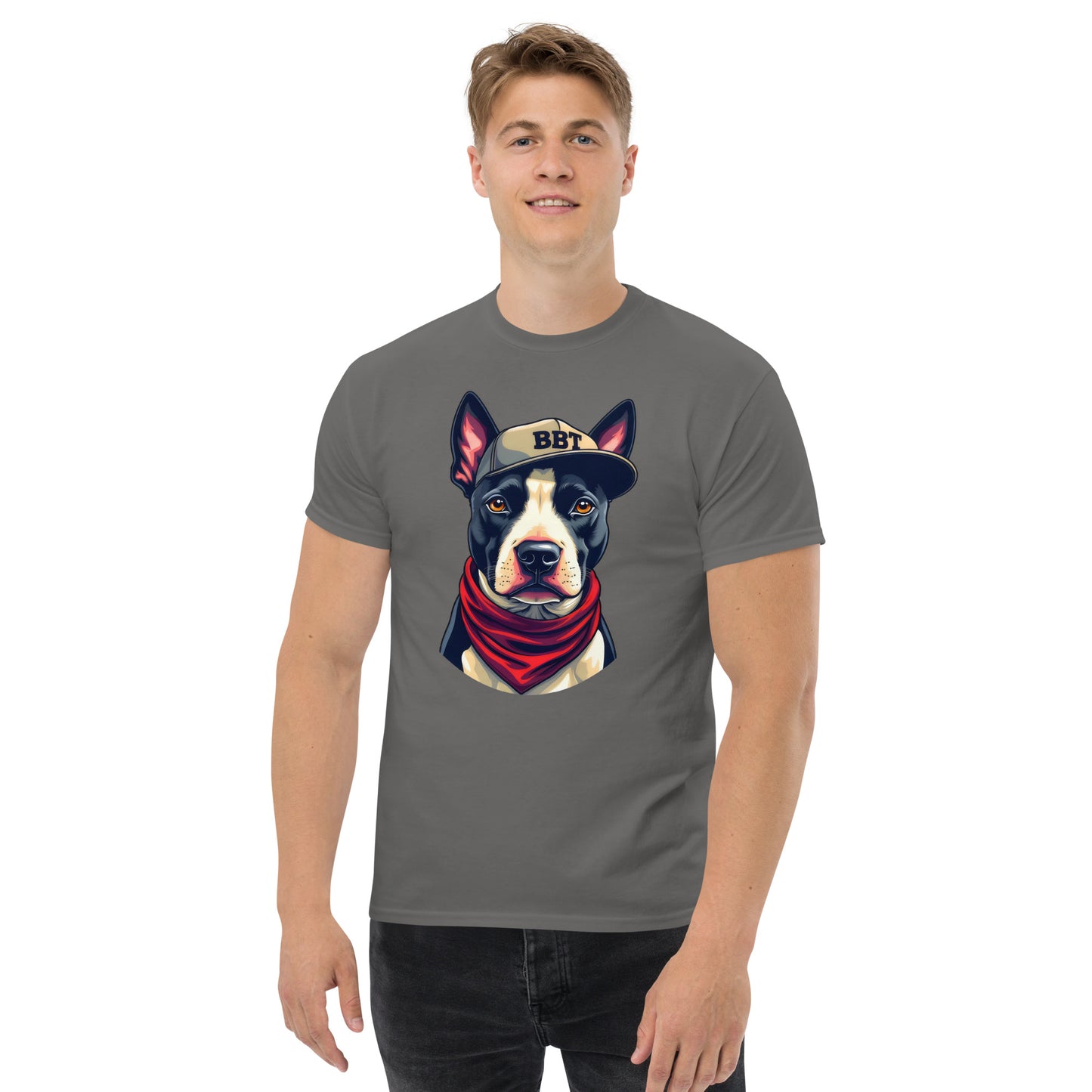 Unisex Black English bull terrier wearing scarf classic tee
