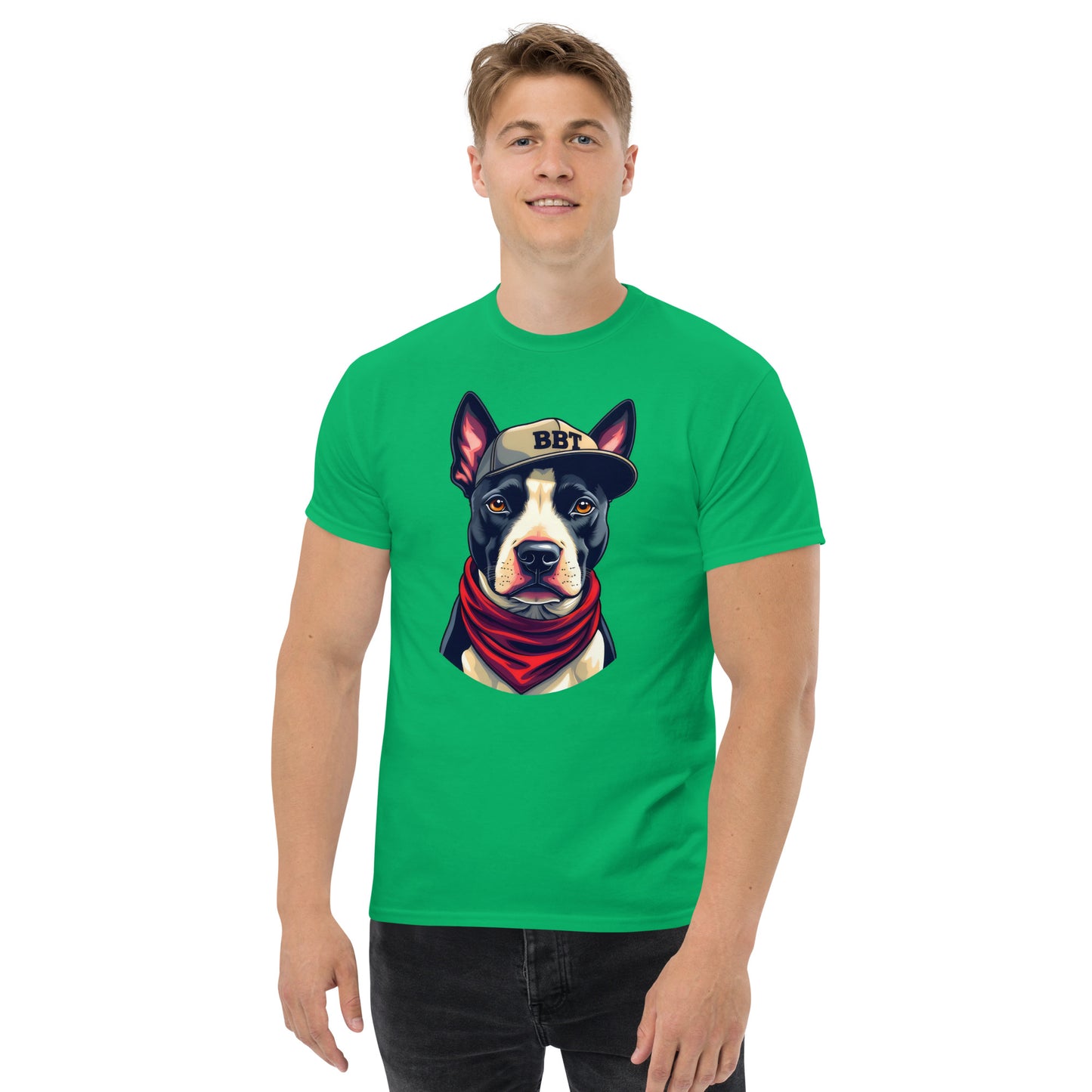 Unisex Black English bull terrier wearing scarf classic tee
