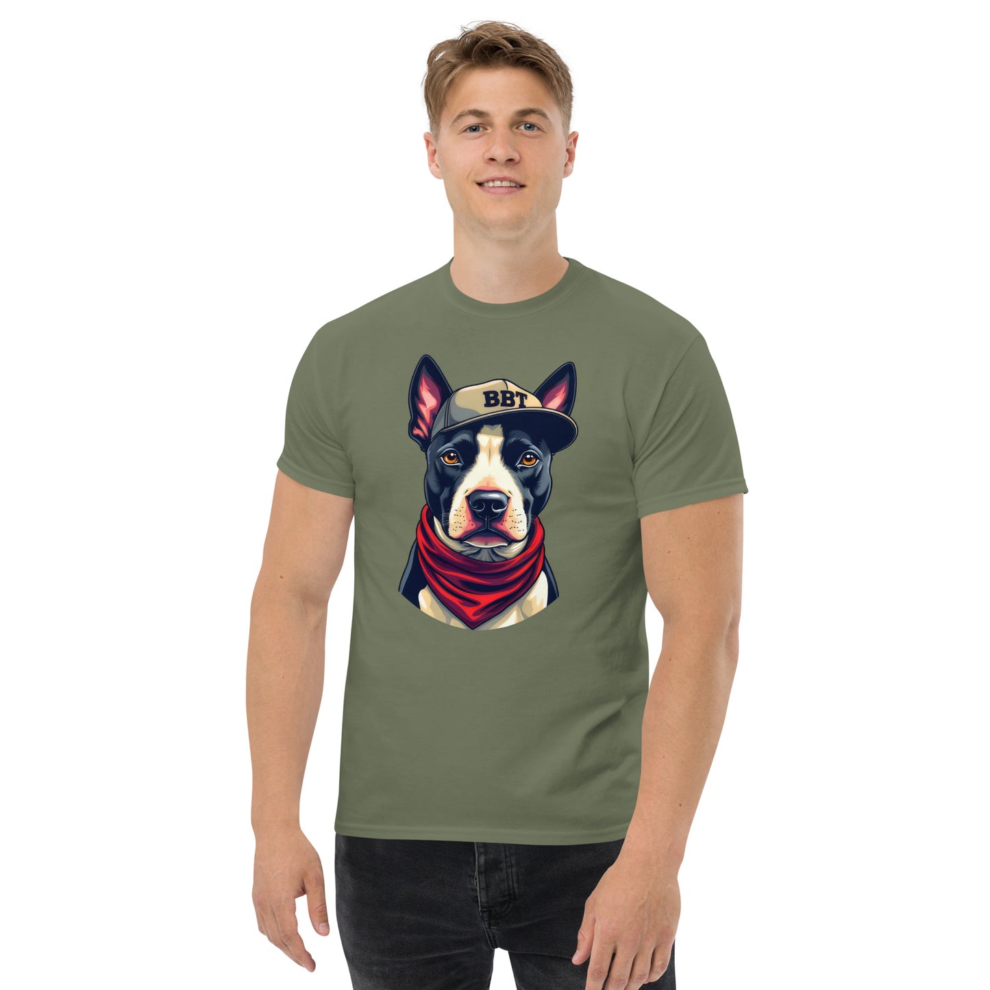 Unisex Black English bull terrier wearing scarf classic tee
