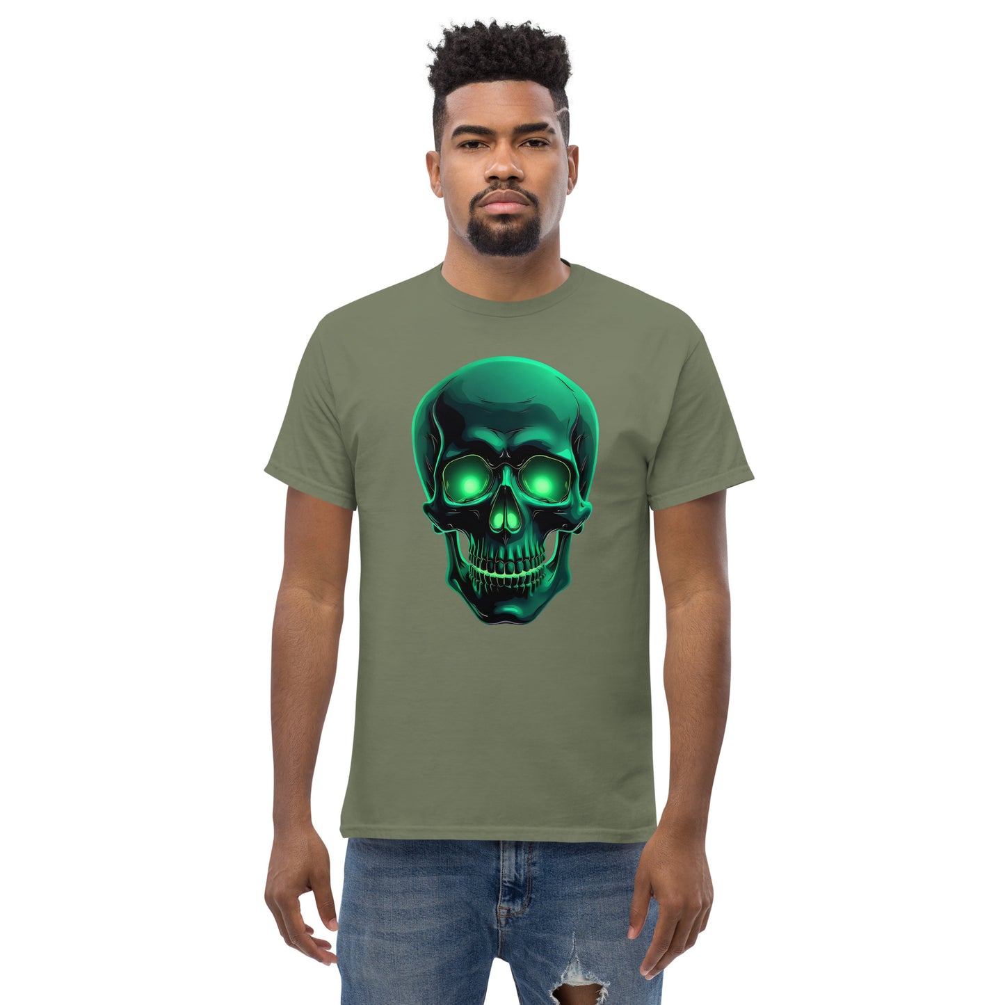 Unisex classic tee green aluminous crystal skull