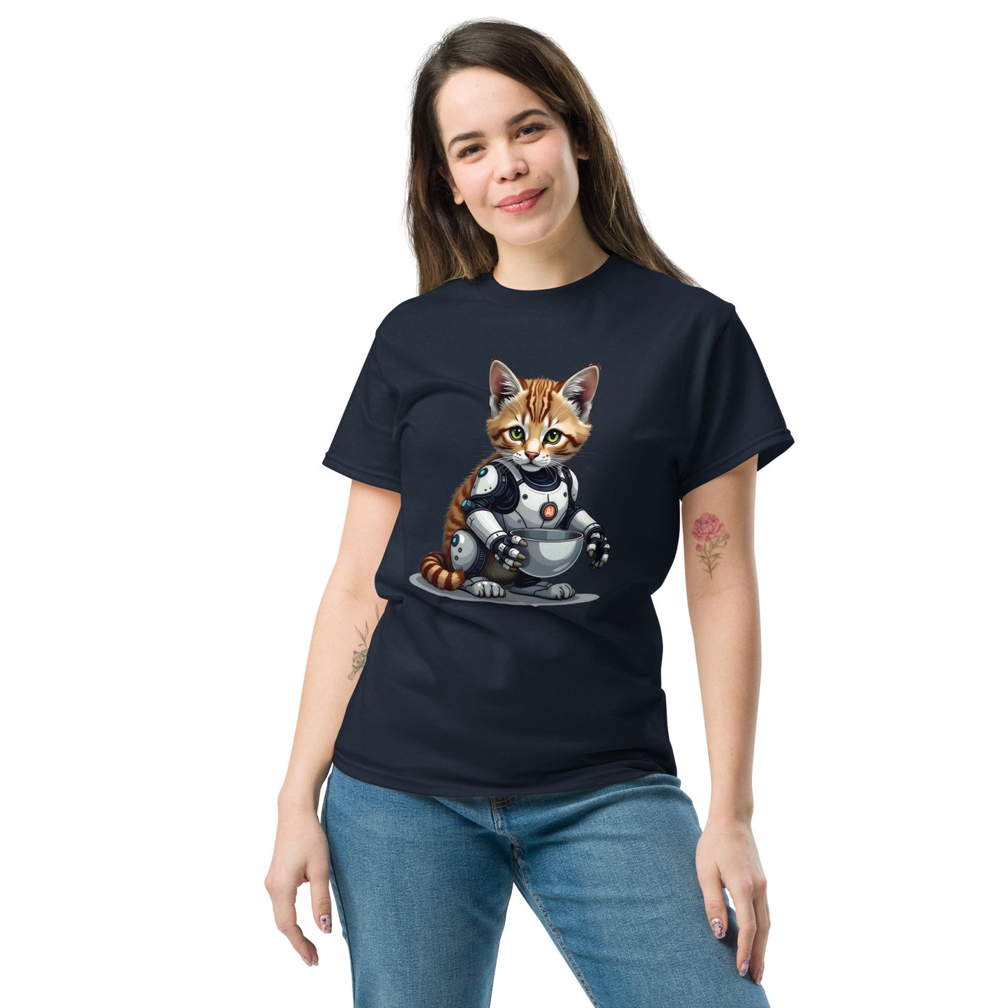 Unisex Hybrid aI cat with bowls classic tee