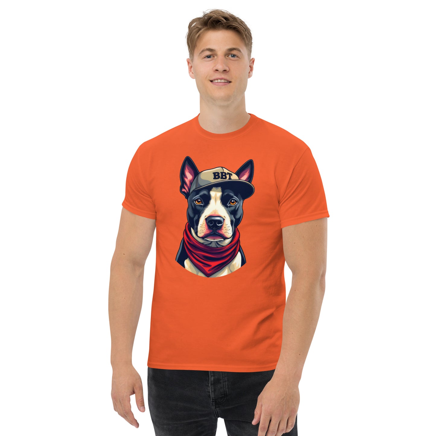Unisex Black English bull terrier wearing scarf classic tee