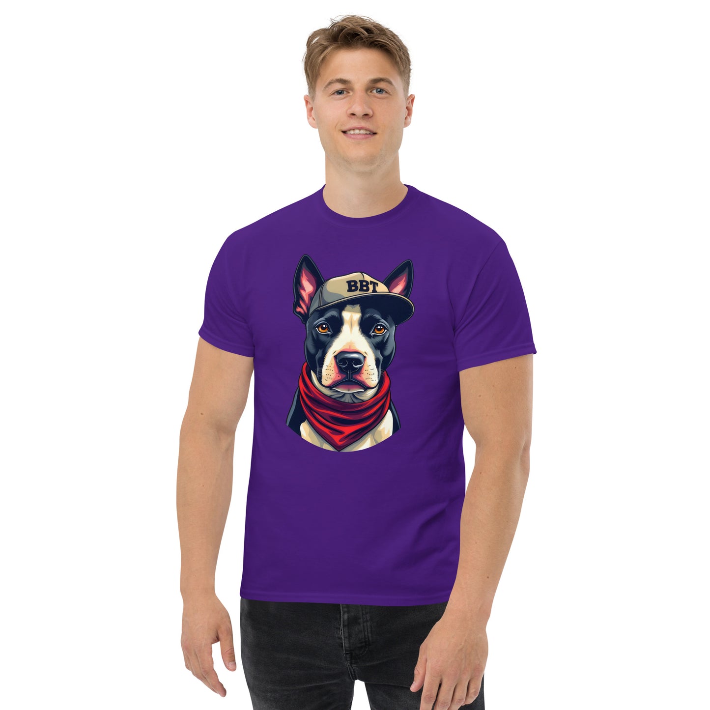 Unisex Black English bull terrier wearing scarf classic tee