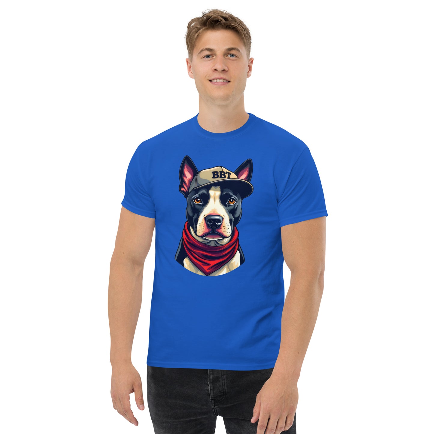 Unisex Black English bull terrier wearing scarf classic tee