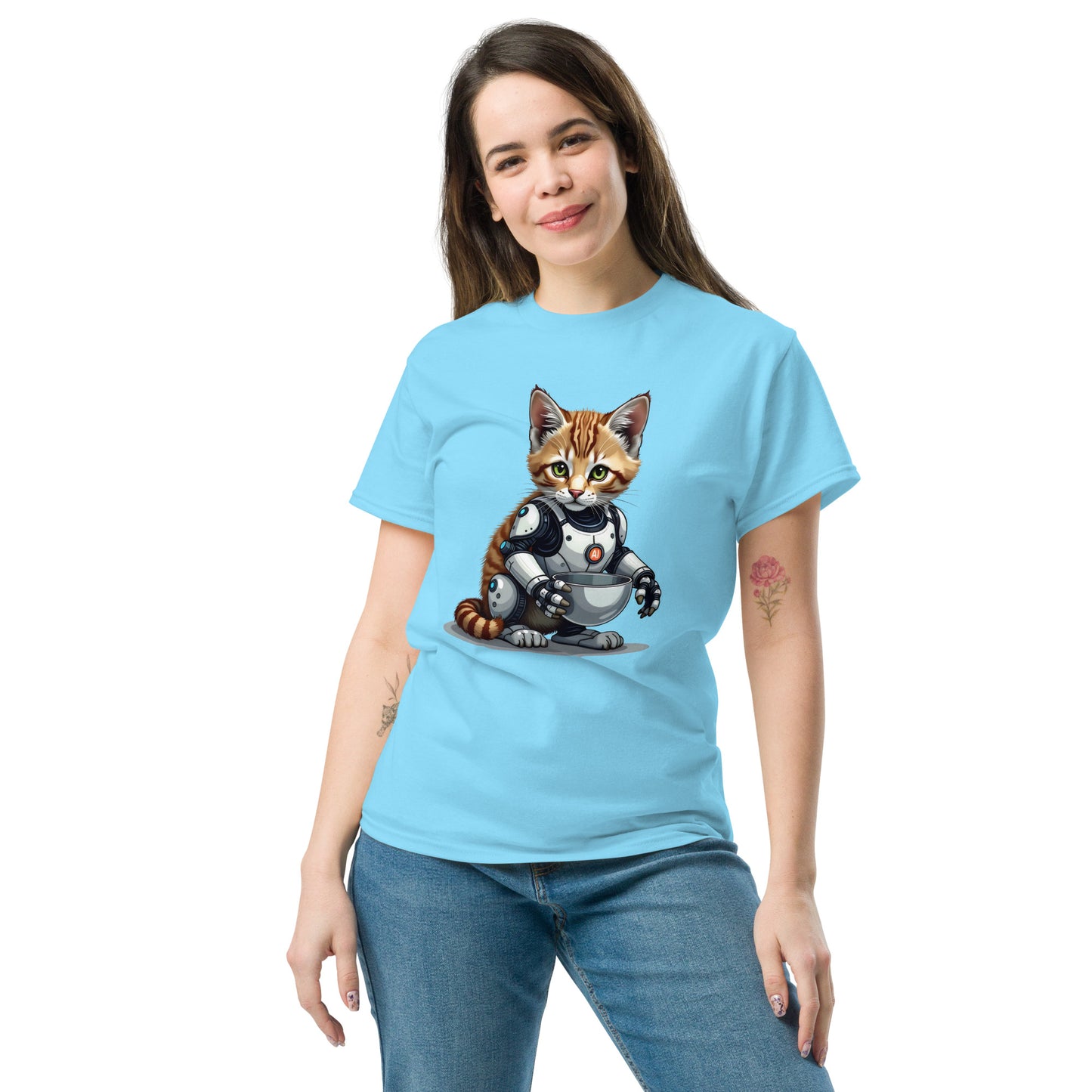 Unisex Hybrid aI cat with bowls classic tee