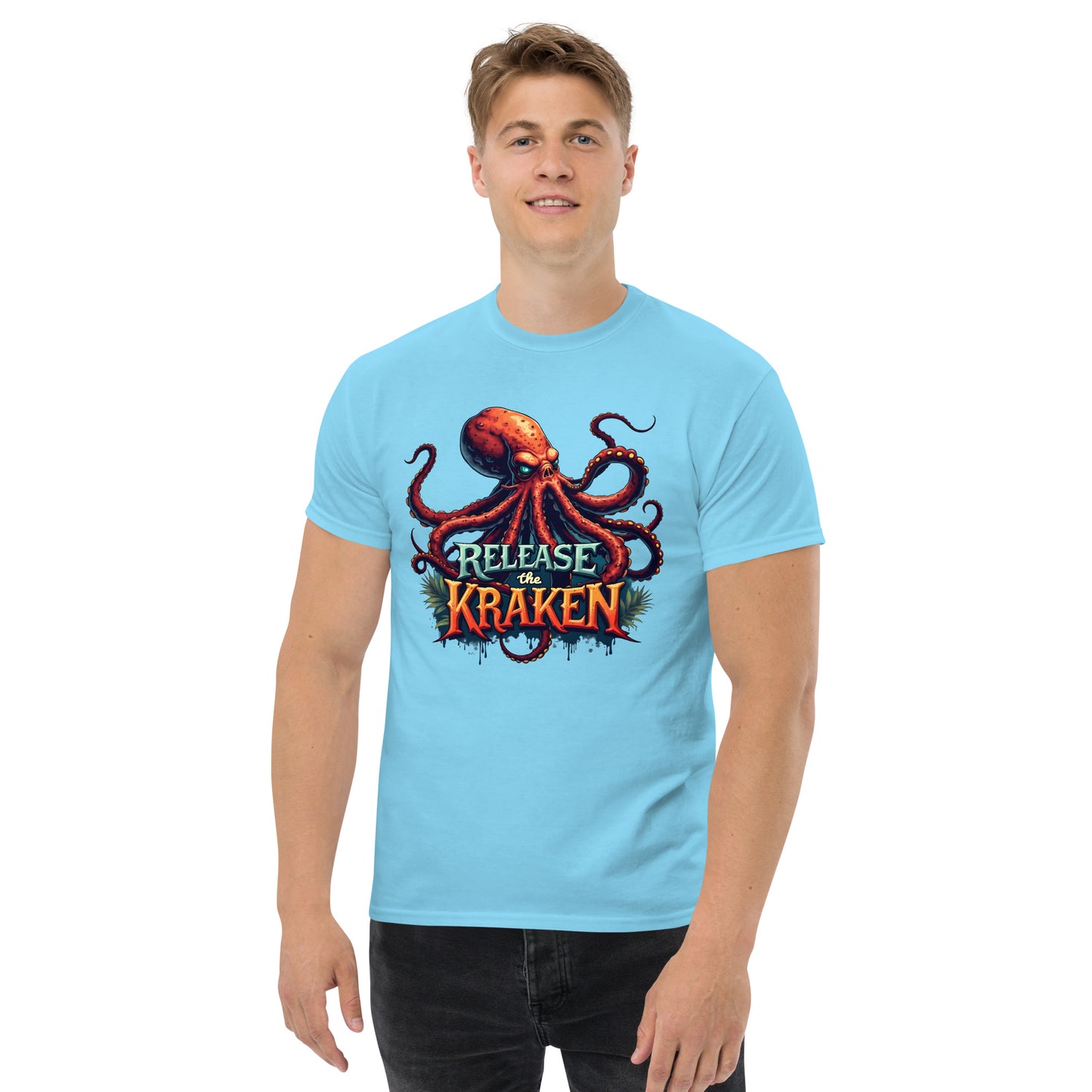 Unisex Skeleton pirate & release the Kraken Twin print classic tee