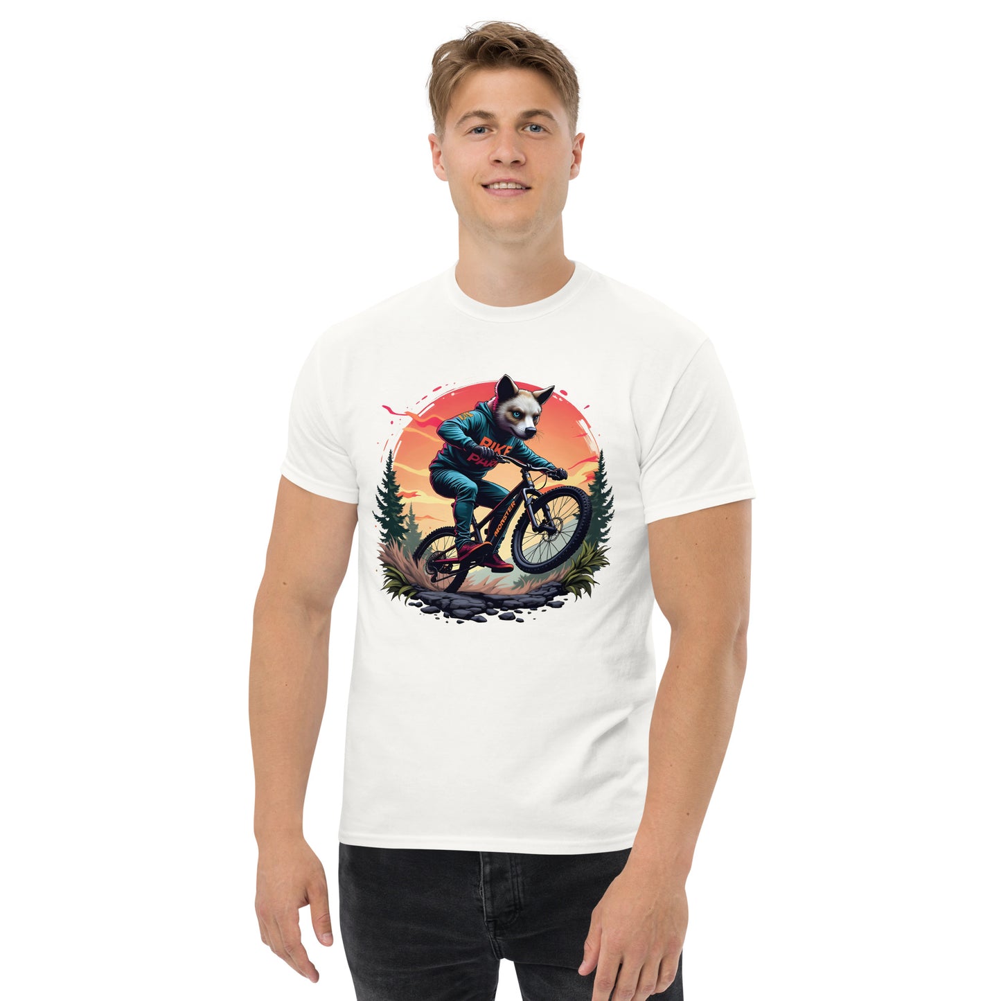 Unisex Print Wolf Rider Rear print text classic tee