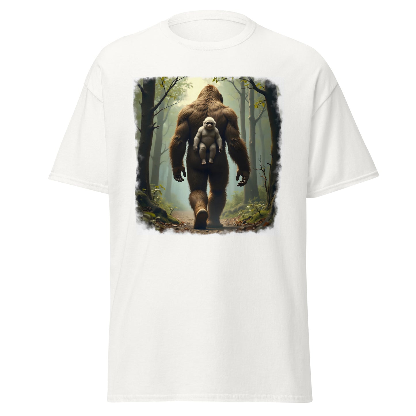 Men's & women's Baby Bigfoot backpack Wooded foreground Classic tee