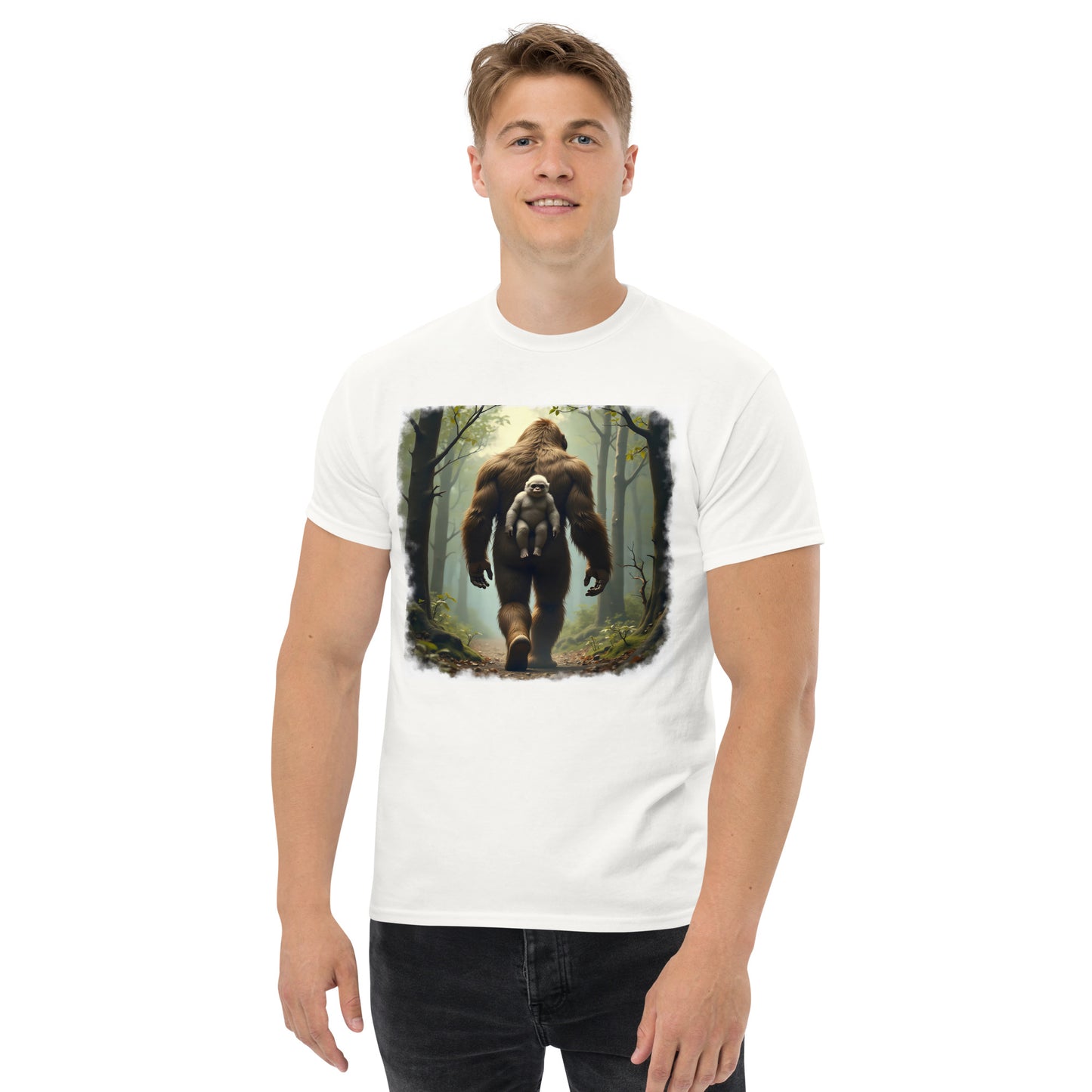 Men's & women's Baby Bigfoot backpack Wooded foreground Classic tee