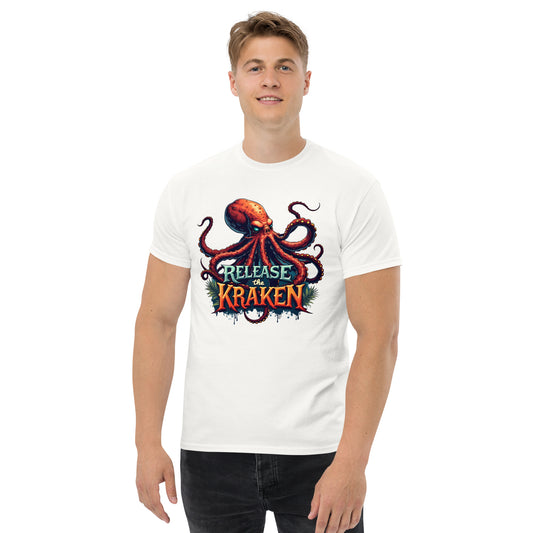 Unisex Skeleton pirate & release the Kraken Twin print classic tee