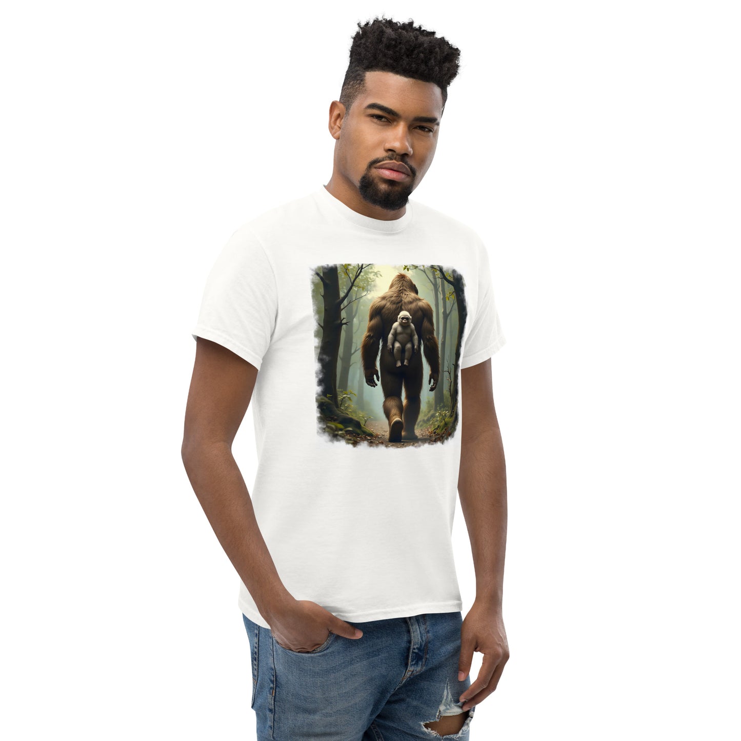 Men's & women's Baby Bigfoot backpack Wooded foreground Classic tee
