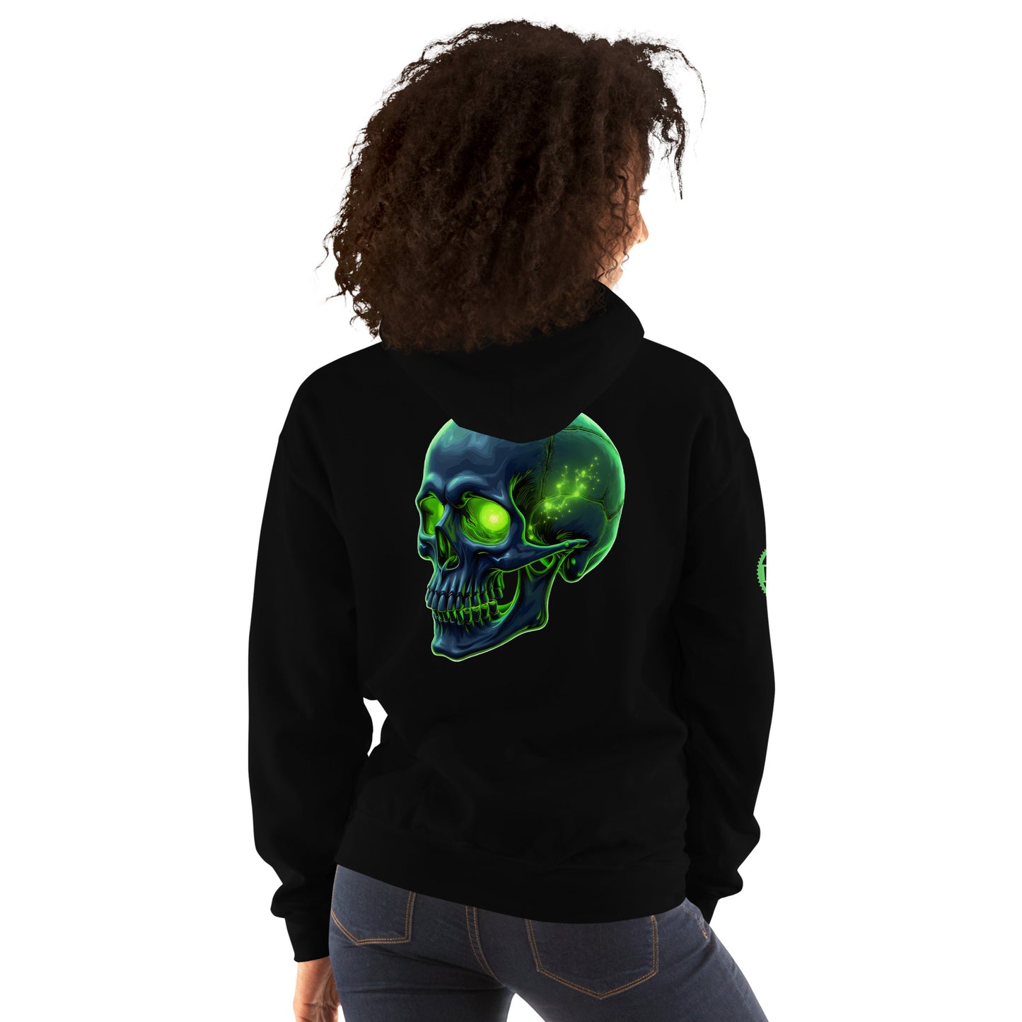 Men and women's crystal green skull Twin print Hoodie