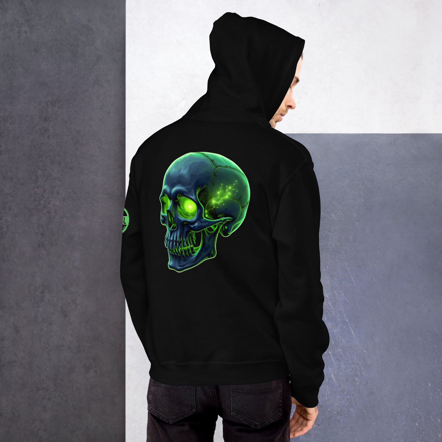 Men and women's crystal green skull Twin print Hoodie