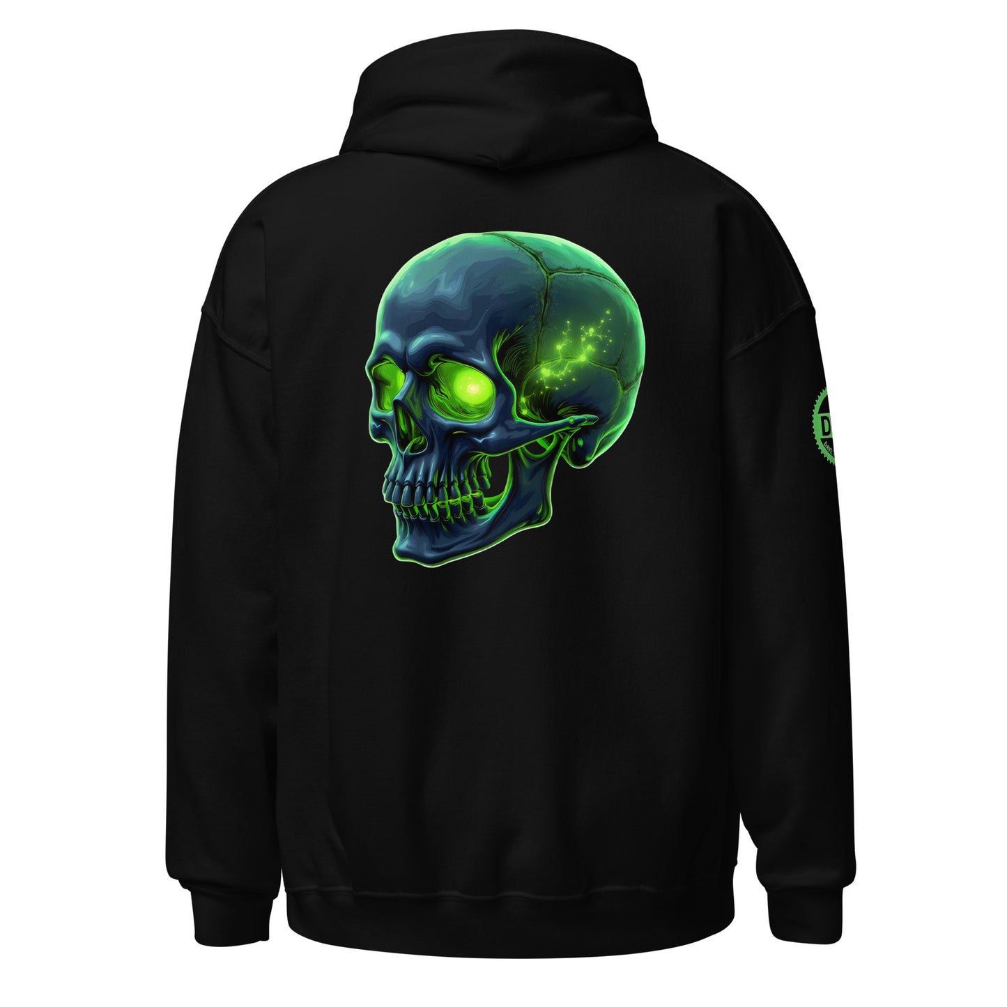 Men and women's crystal green skull Twin print Hoodie