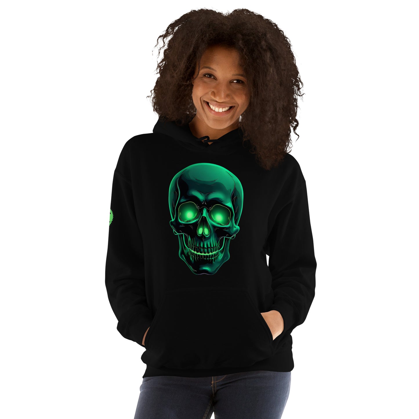 Men and women's crystal green skull Twin print Hoodie