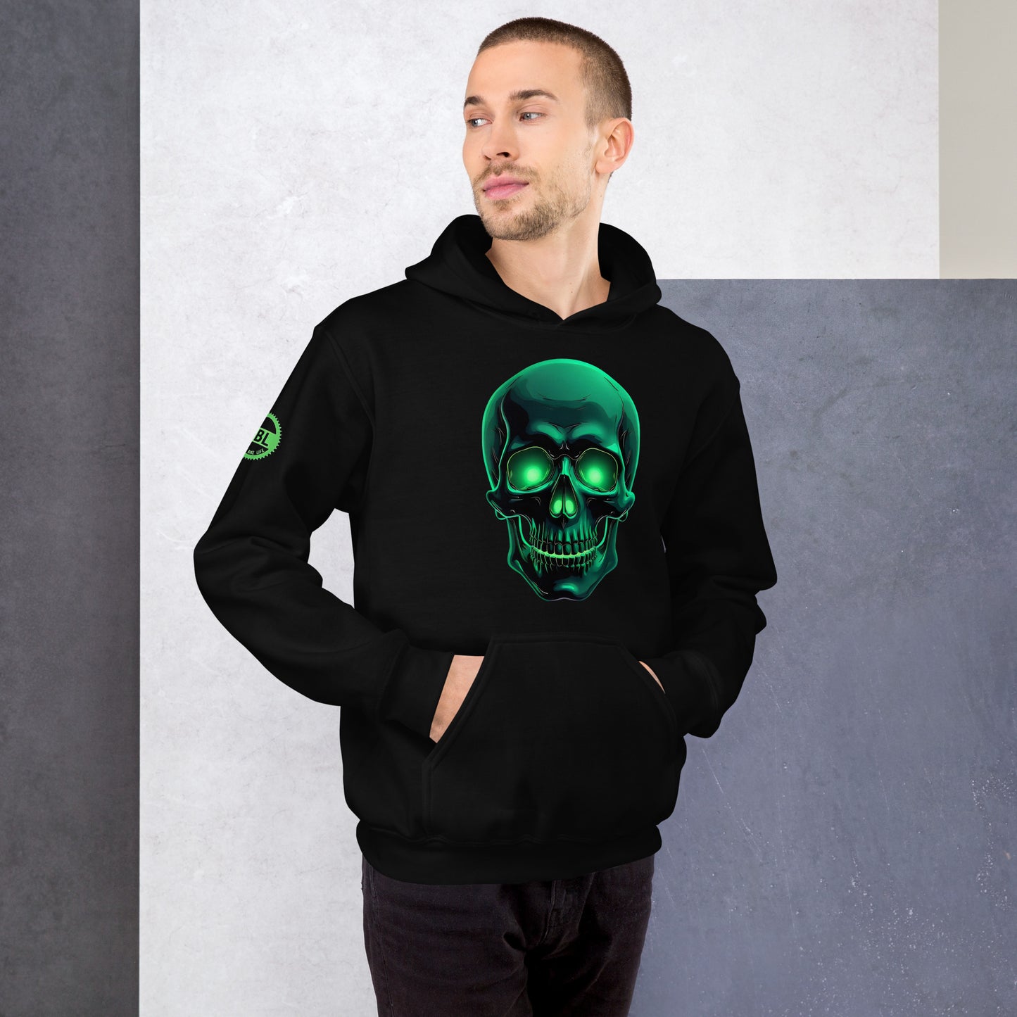 Men and women's crystal green skull Twin print Hoodie
