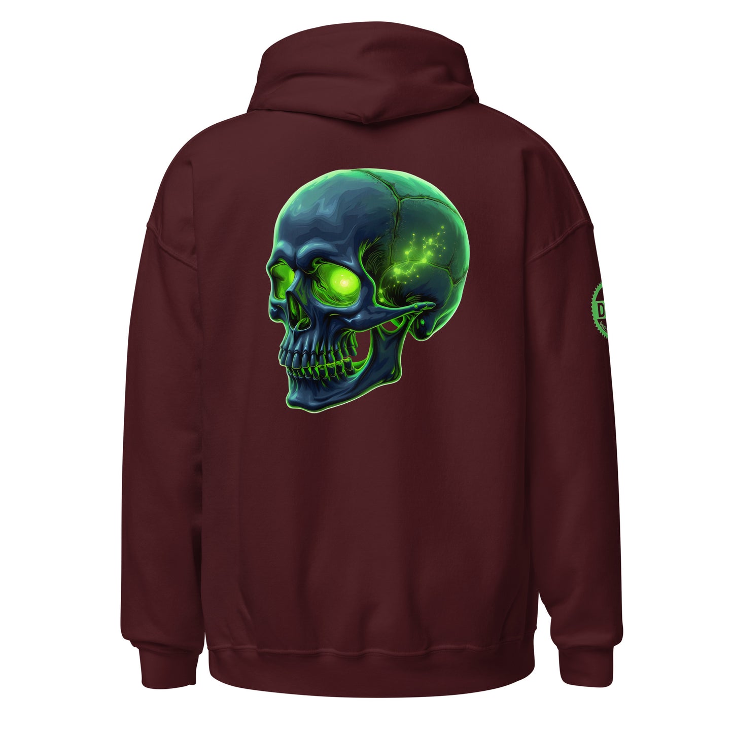 Men and women's crystal green skull Twin print Hoodie