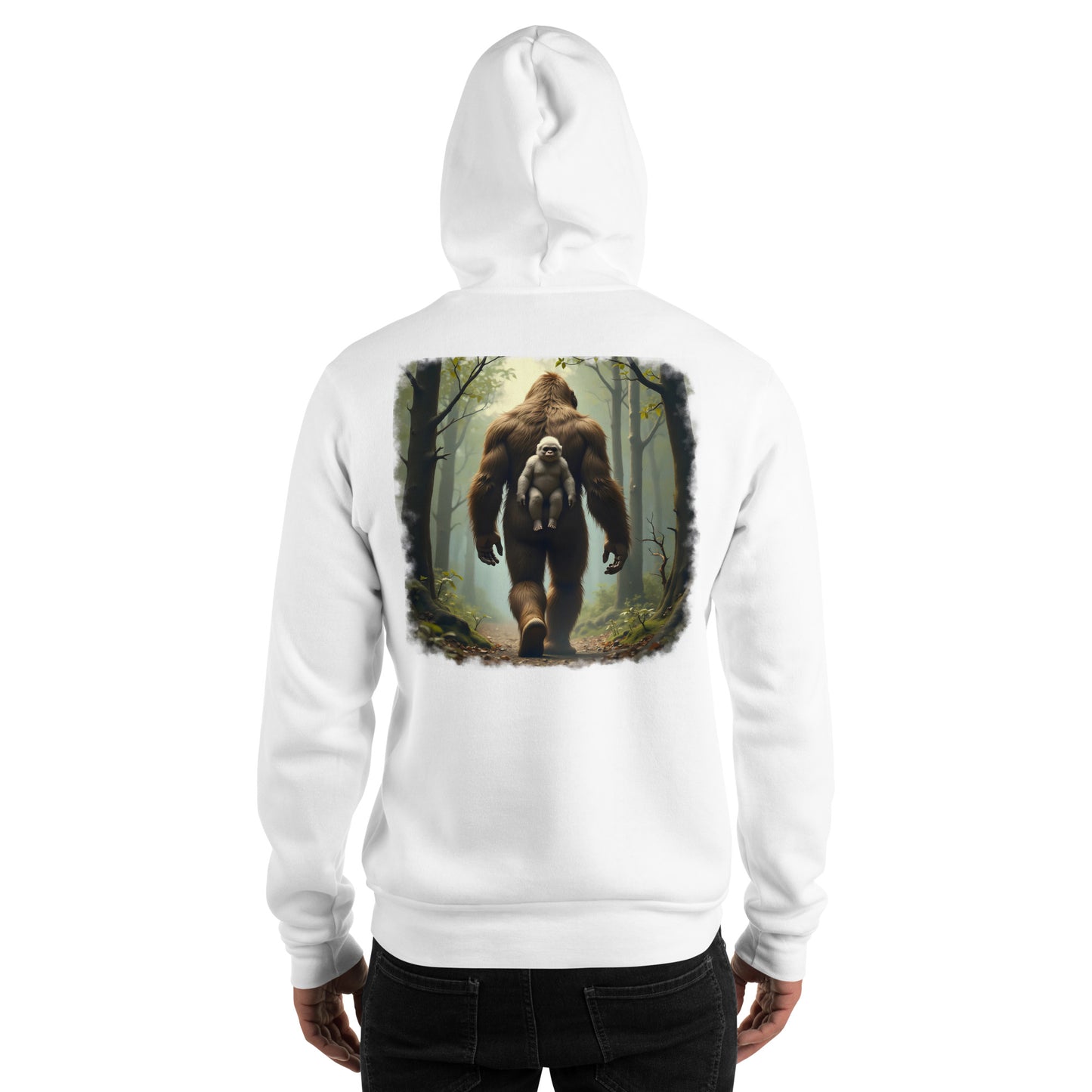Men's & women's Baby Bigfoot backpack Wooded foreground Hoodie