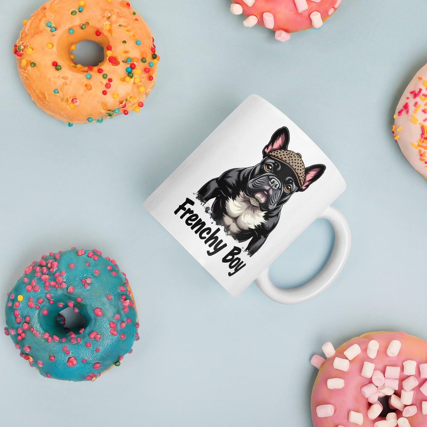 French bulldog Frenchy boy White glossy mug