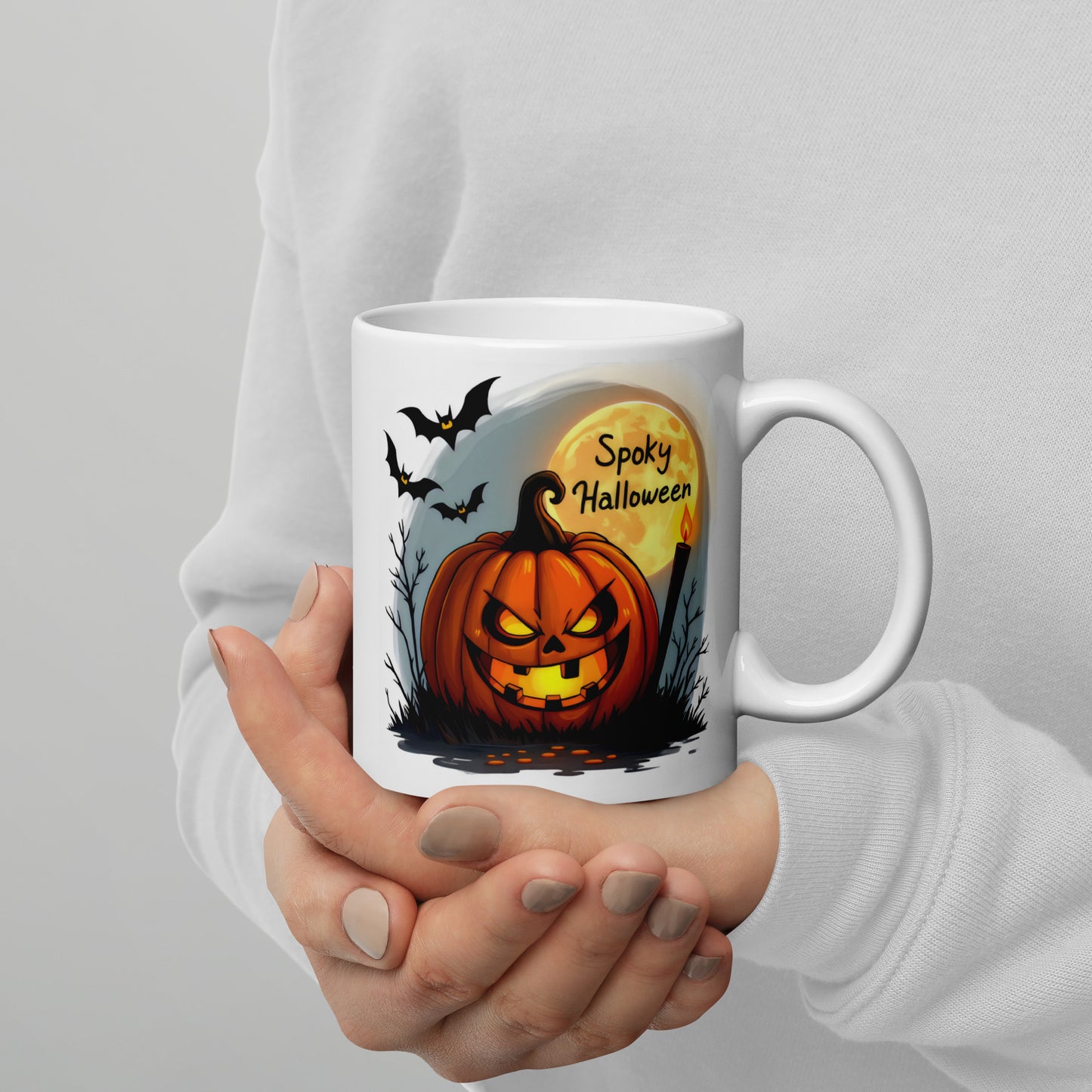 White Scary Halloween glossy mug