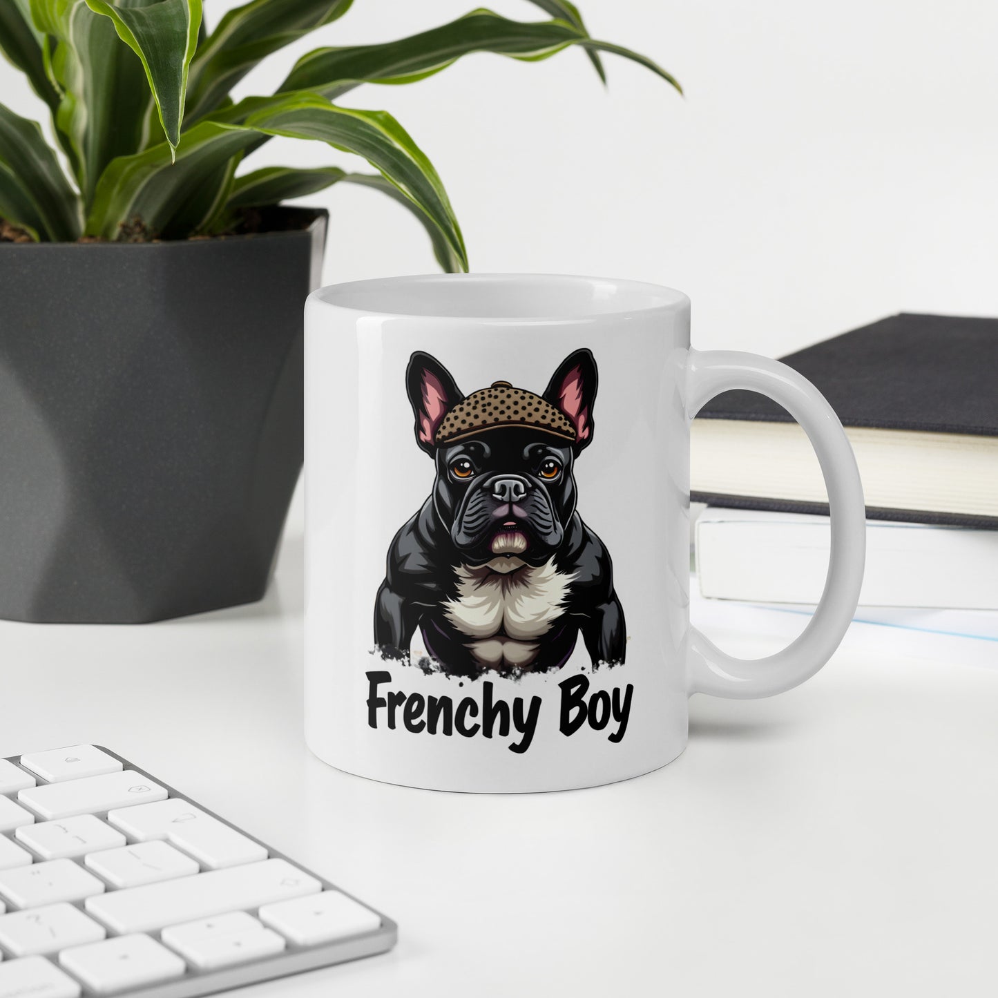 French bulldog Frenchy boy White glossy mug