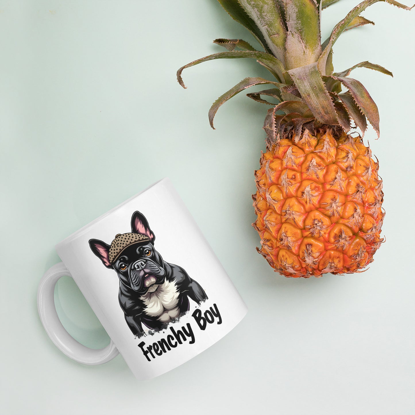 French bulldog Frenchy boy White glossy mug