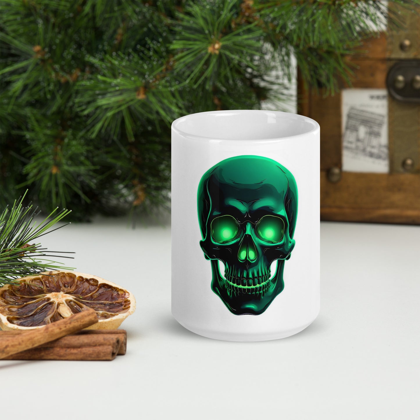 White crystal green skull Twin print on Glossy Mug