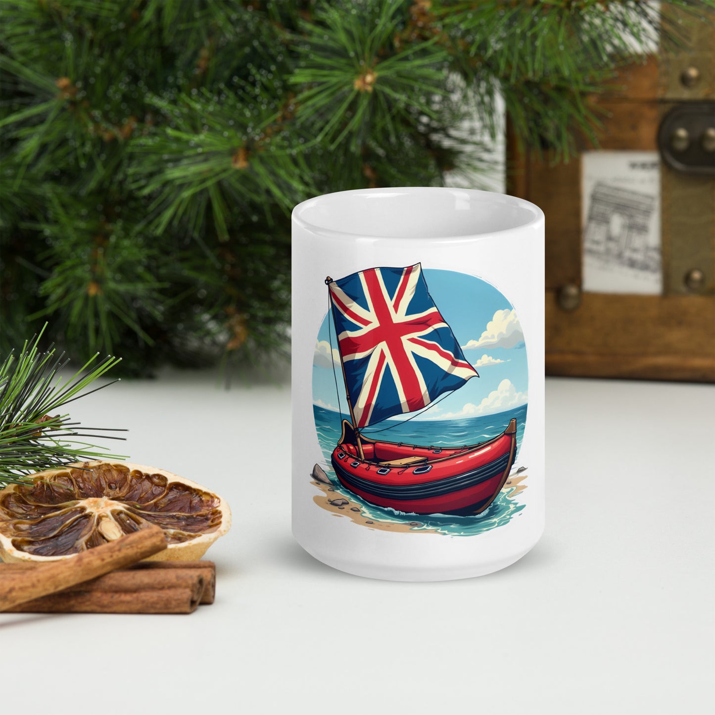 UK Beach Dinghy White glossy mug
