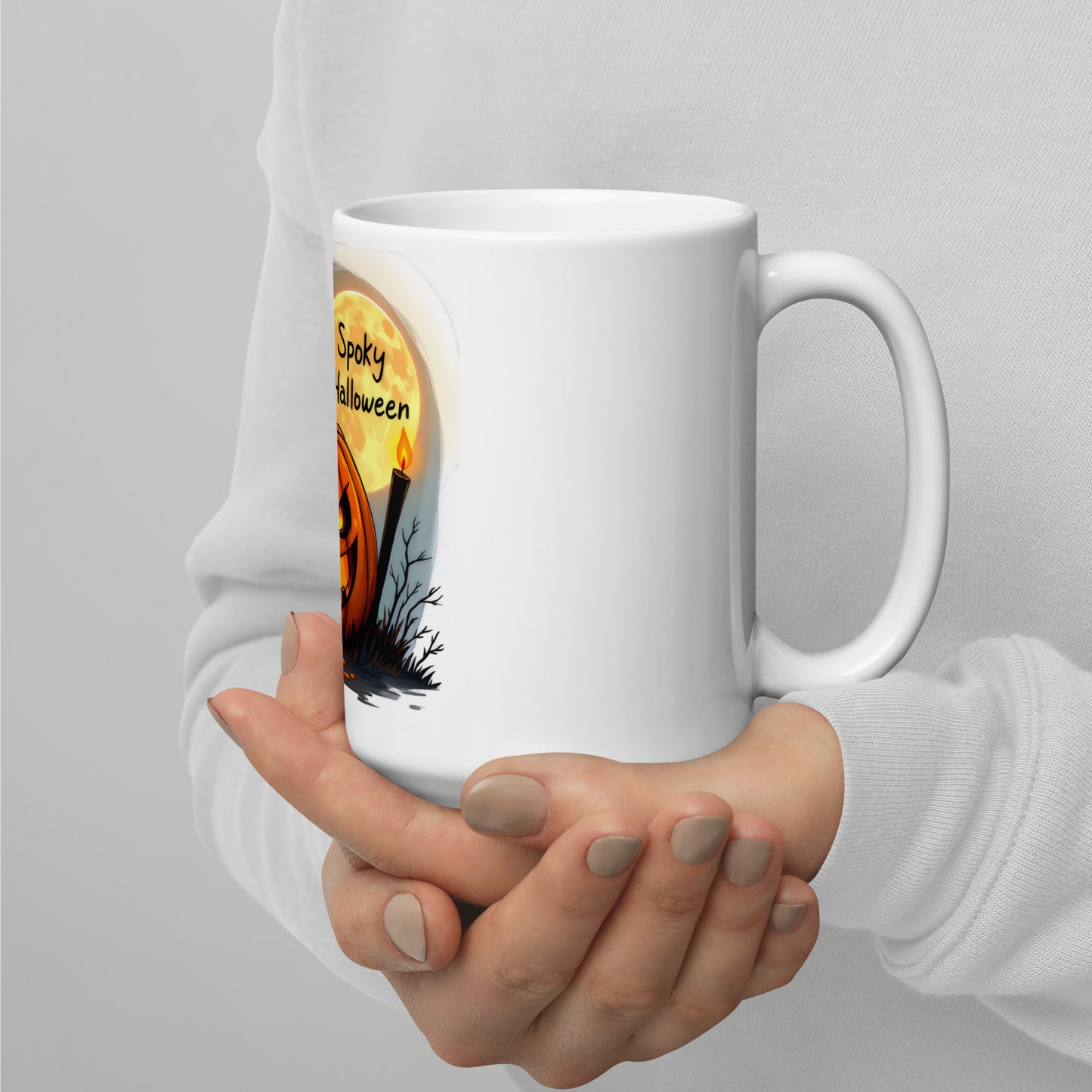 White Scary Halloween glossy mug