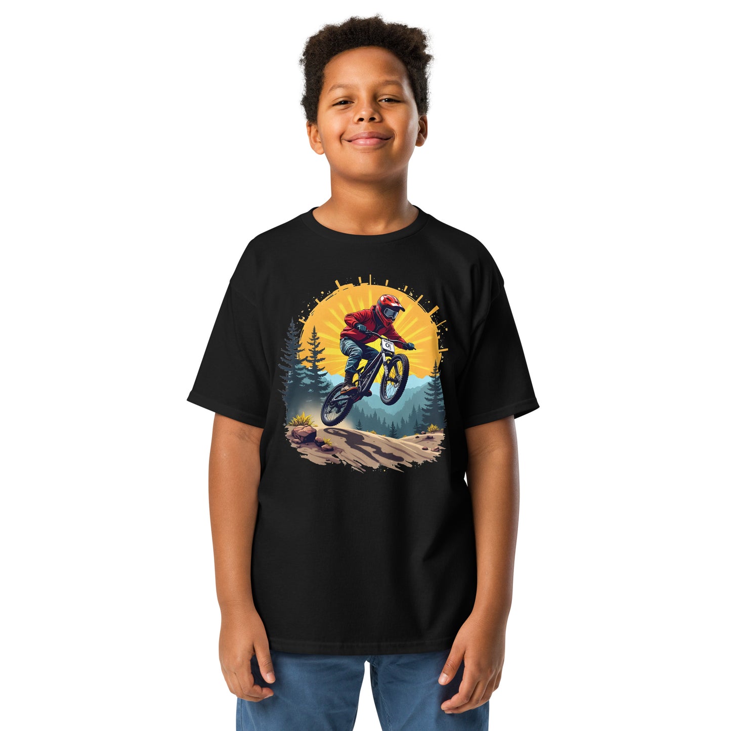 Youth Front print sun-set bike rider classic tee